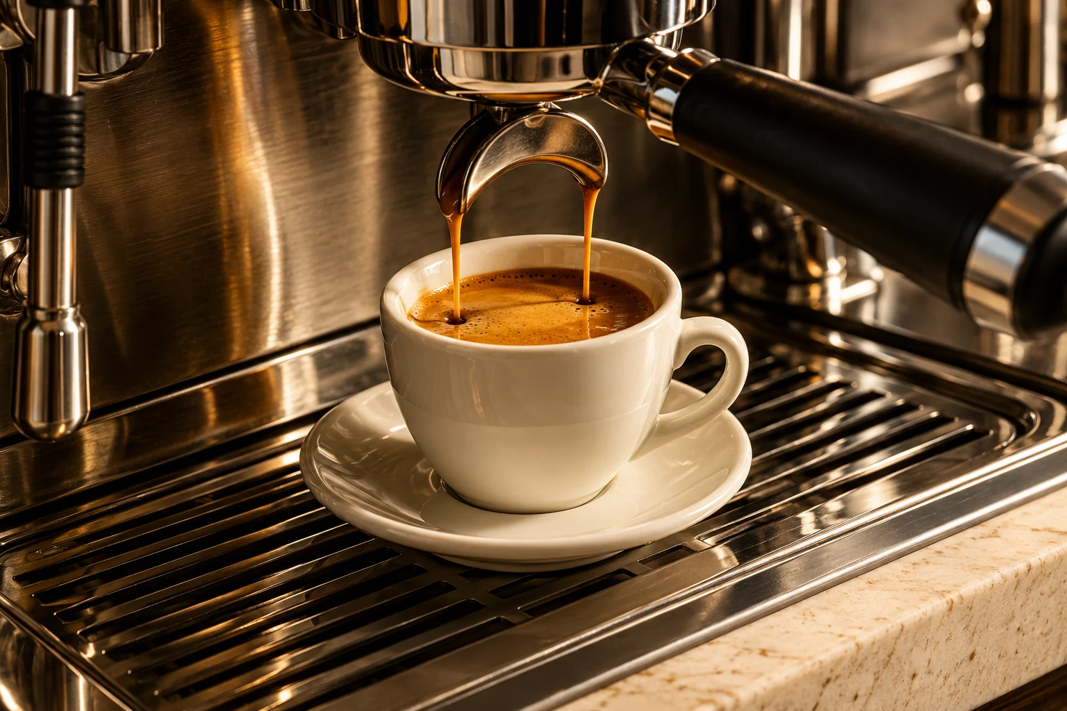 Świeżo parzone espresso w porcelanowej filiżance